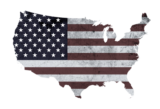 Image of USA flag in the shape of USA